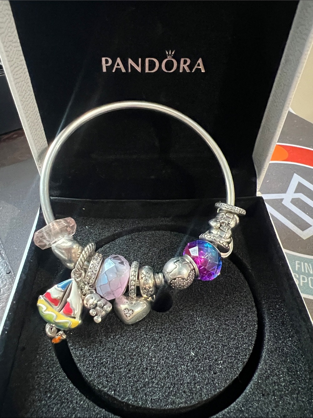 Pandora Silver Logo Clasp Charm Bracelet with 8 Pandora Charms 925